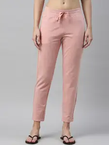 Enamor Women Pink Solid Cotton Slim-Fit Lounge Pants