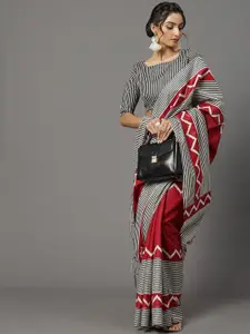Mitera Red & Black Art Silk Bhagalpuri Saree