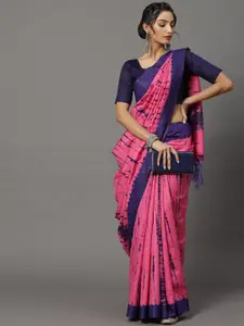 Mitera Pink & Blue Art Silk Bhagalpuri Saree