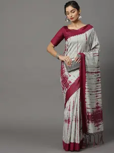 Mitera Grey & Maroon Art Silk Shibori Bhagalpuri Saree