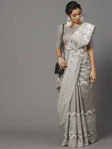 Mitera Grey & Off White Art Silk Bhagalpuri Saree