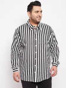 bigbanana bigbanan Plus Size Men Black & White Classic Printed Cotton Casual Shirt