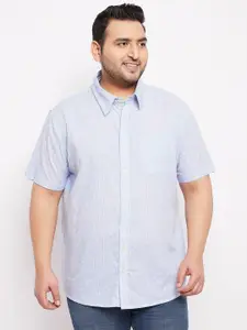 bigbanana Men Plus Size Blue Classic Pinstripes Striped Casual Shirt