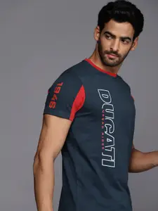 Ducati Men Navy Blue Brand Logo Printed T-shirt