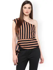 Harpa Women Black & Orange Striped One-Shoulder Top