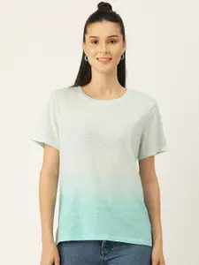 PIRKO Women Blue Tie and Dyed Cotton T-shirt