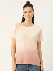 PIRKO Women Pink Tie and Dyed Cotton T-shirt