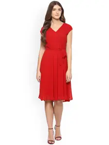 Harpa Women Red Solid A-Line Dress