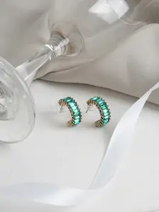 JOKER & WITCH Women Gold-Toned & Green Stone Contemporary Hoop Earrings