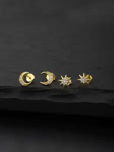 VANBELLE Set of 2 Gold-Plated White Cubic Zirconia 925 Sterling Silver Studs Earrings