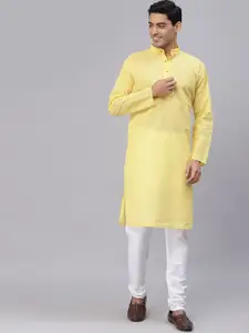 NEUDIS Men Yellow Cotton Chiankari Straight Kurta