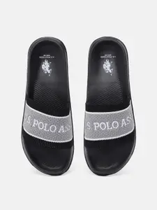 U.S. Polo Assn. Men Grey & White Brand Logo Printed Sliders