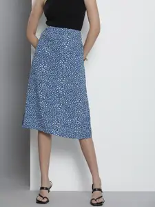 Tommy Hilfiger Women Blue & White Printed A-Line Midi Skirt