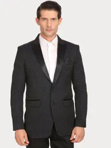 LUXURAZI Knitted Solid Slim Fit Single Breasted Formal Blazer