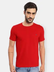 berry blues Men Red Solid Cotton T-shirt