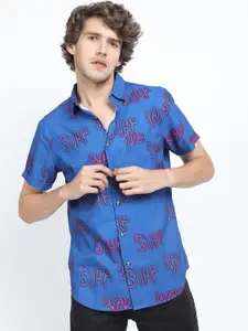 LOCOMOTIVE Men Blue & Pink Slim Fit Printed Casual Shirt