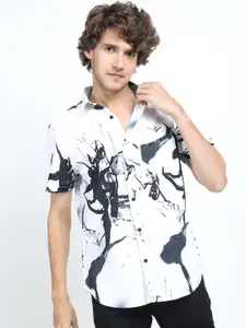 LOCOMOTIVE Men White & Black Slim Fit Abstract Printed Casual Shirt