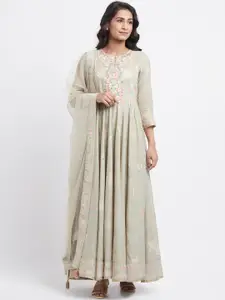 W Beige Ethnic Maxi Dress with Dupatta