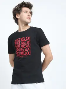 HIGHLANDER Men Black Typography Printed Slim Fit T-shirt