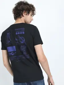 HIGHLANDER Men Black Printed Slim Fit Cotton T-shirt
