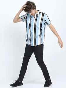HIGHLANDER Men Blue & White Slim Fit Striped Casual Shirt