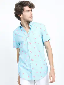 HIGHLANDER Men Blue & Pink Slim Fit Printed Casual Shirt