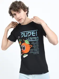 HIGHLANDER Men Black Typography Printed Slim Fit T-shirt