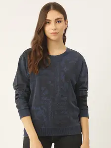 PIRKO Women Navy Blue Printed Sweatshirt