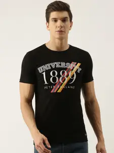 PETER ENGLAND UNIVERSITY Men Black Brand Logo Printed T-shirt