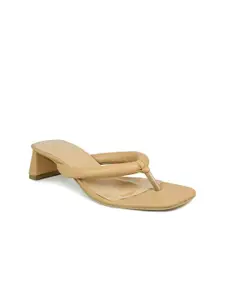 Inc 5 Beige Textured Ethnic Block Sandals with Bows
