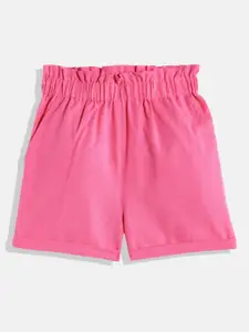luyk Girls Pink Solid Pure Cotton High-Rise Shorts