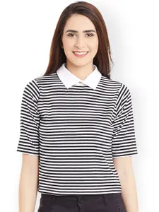 Miss Chase Women Black & White Striped Regular Top