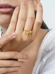 JOKER & WITCH Women Gold-Toned & White Butterfly Stone-Studded Finger Ring