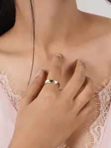 JOKER & WITCH Women Gold-Toned White & Black Enamelled Finger Ring
