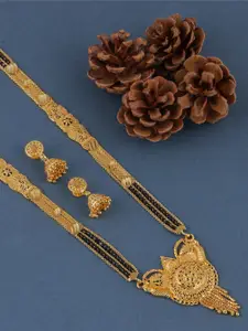 Brandsoon Women Black Gold-Plated Mangalsutra and Earring Set