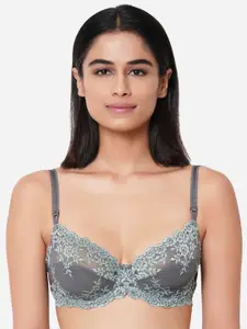 Wacoal Grey Floral Laced Bra Underwired With Rapid Dry technology