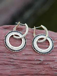 Kazo Black & White Contemporary Gold Plated Hoop Drop Earrings
