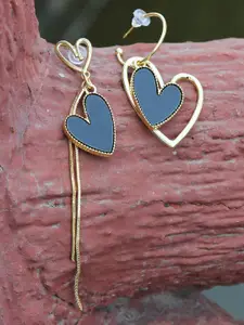 Kazo Gold-Plated & Black Heart Shaped Drop Earrings