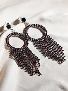 Kazo Women Red & Black Beaded Contemporary Drop Earrings