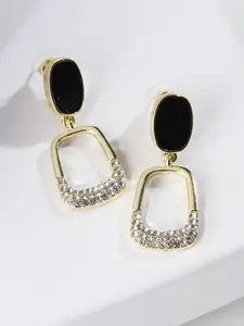 Kazo Women Gold-Plated & Black Contemporary Mini Drop Earrings
