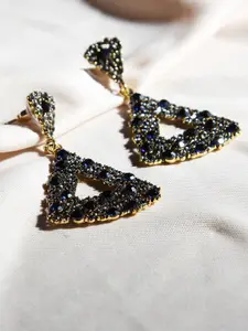 Kazo Women Black & Gold-Toned Triangular Drop Earrings