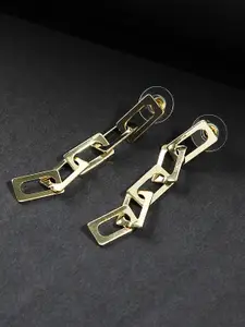 Kazo Women Gold-Plated Interlock Chain Contemporary Drop Earrings