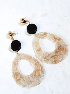 Kazo Women Beige & Black Marble Effect Contemporary Drop Earrings