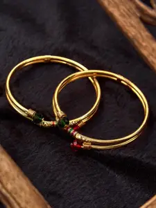 SOHI Set Of 2 Gold-Plated Red & Green Beaded Bangle