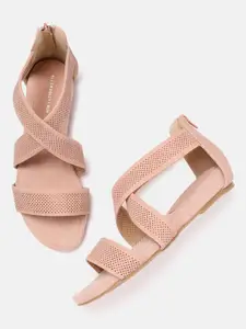 Allen Solly Women Peach-Coloured Perforated Mid-Top Open Toe Flats