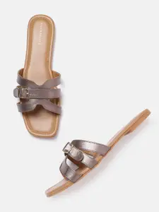 Allen Solly Women Gunmetal-Toned Solid Open Toe Flats