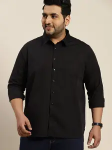 Sztori Men Plus Size Black Solid Pure Cotton Casual Shirt