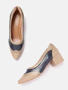 Allen Solly Brown & Navy Blue Colourblocked Pumps with Brogue Detail