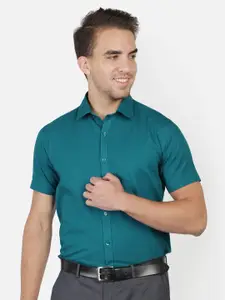 Southbay Men Teal Blue Smart Tailored Fit Cotton Linen Formal Shirt