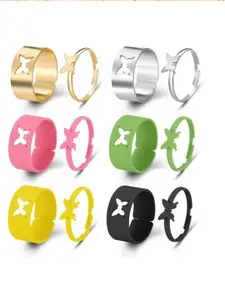 Jewels Galaxy Set Of 12 Gold-Plated & Multi-coloured Adjustable Finger Ring